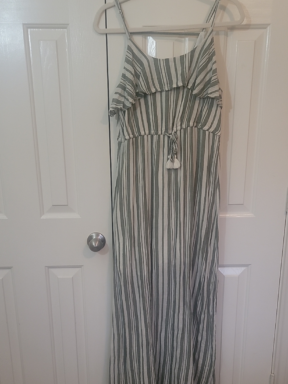 Express Lightweight Striped Maxi Dress in Sage and White